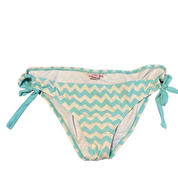 Juicy Couture Bikini Bottoms Teal and White Chevron Tie String - Picture 1 of 3